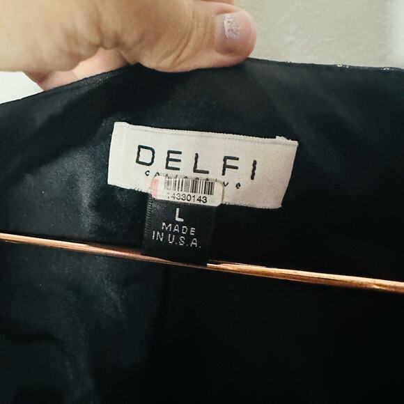 DELFI Collective Cerise Cutout Middle Blue Metallic Gold Dotted Gown Dress L - Picture 14 of 15